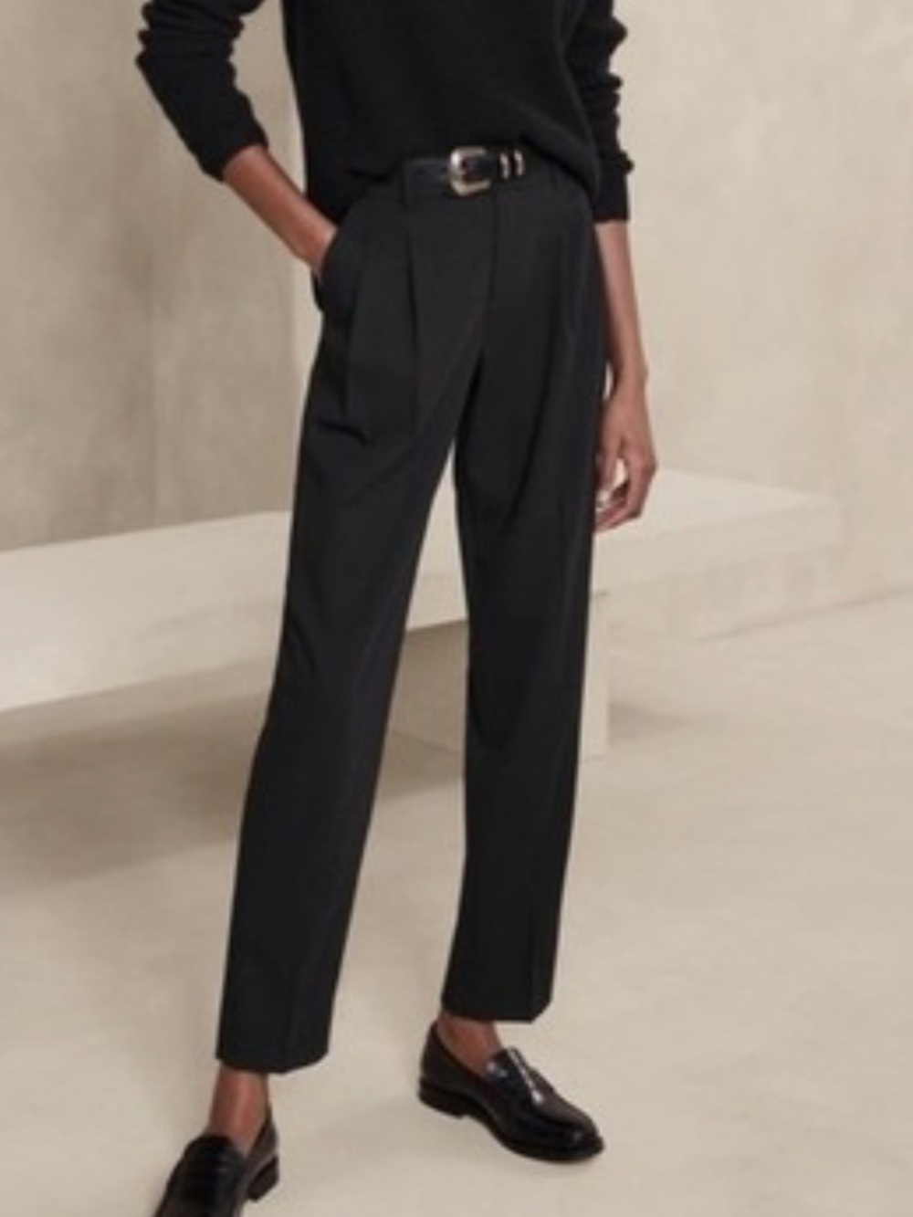 Banana Republic Black Wool High-Waist Pleated Trousers